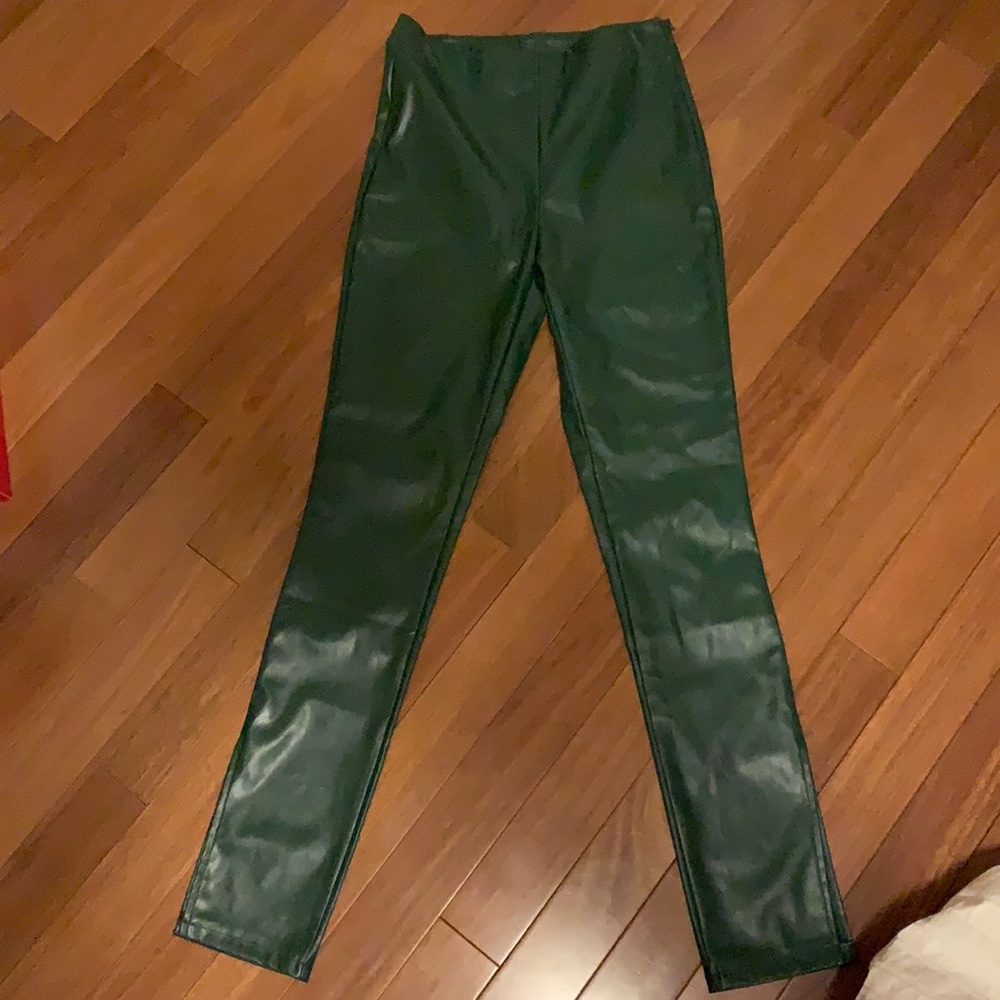 Green leather pant